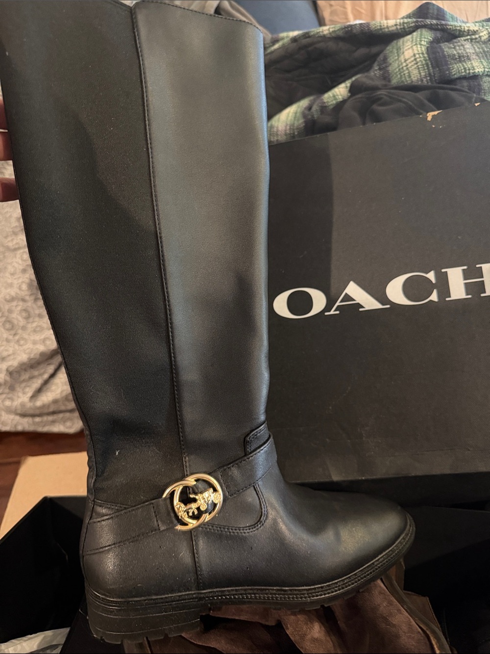 Coach Farrah Black Leather Knee-High Boot - Picture 2 of 4